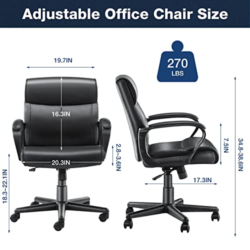 Home Office Chair - Mid Back Executive Task Chair Adjustable Computer Desk Chair with Lumbar Support, Padded Armrest, Swivel Rolling, Wheels, Comfy Cushion Seat for Work, Study