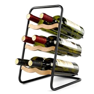 AQAREA Wine Racks Countertop（Iron&Wood） Rustic 3-Tier 6-Wine Bottles Holder Countertop Small Wine Bottle Storage Rack Stand