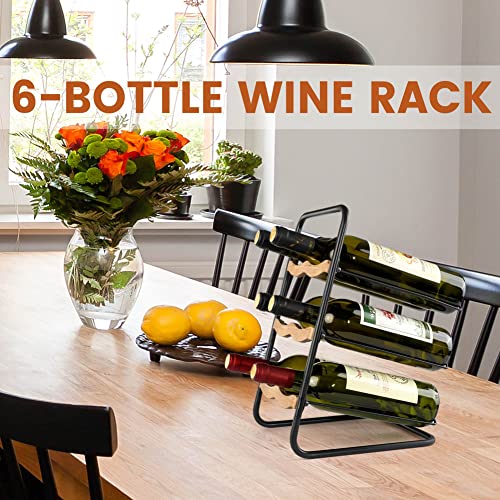 AQAREA Wine Racks Countertop（Iron&Wood） Rustic 3-Tier 6-Wine Bottles Holder Countertop Small Wine Bottle Storage Rack Stand