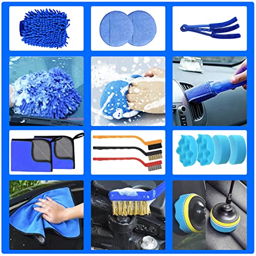 26Pcs Car Cleaning Tools, Detailing Brush Set, Car Detailing Kit, Drill Brush Set, Wire Brush Set, Wheel Brush Kit for Cleaning Tire and Rim, Interior, Exterior, Leather, Air Vents, Emblems, Dashboard