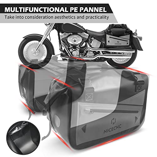 NICECNC 55L Motorcycle Saddle Bags, IPX6 Waterproof Motorcycle Luggage Saddlebags, Motorbike Side Travel Bags, No Sagging Reinforced Bottom Compatible with Harley Honda Suzuki Yamaha BMW Gray 2PCS