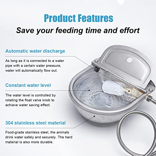 Automatic Dog Water Bowl Dispenser, Stainless Steel Water Feeder Trough for Livestock Horse Cow, Farm Animal Waterer Dispenser with Drainage Hole