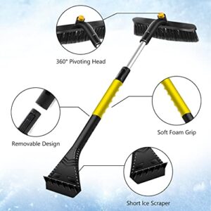 Aolbic Ice Scrapers for Car Windshield, Snow Brush for Car, 33" Ice Scraper and Extendable Snow Brush, with Ergonomic Foam Grip 360° Pivoting Brush Head Snow Scraper for Cars, Trucks, SUVs