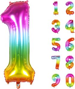 number balloon | number 1 balloons for 1st birthday decorations | giant rainbow mylar number 1 balloon - 40 inch | big foil multicolor 1 balloon number for colorful anniversary party supplies favors