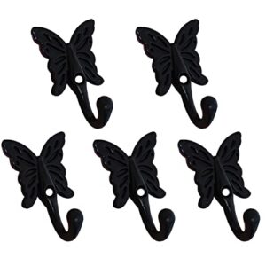 aolzunk 5 pcs black color butterfly shaped wall hooks wall mounted hanger for clothes towel coat hat butterfly patterned