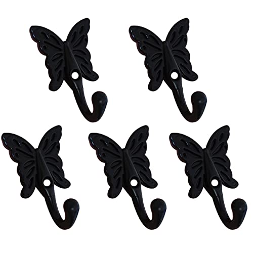 AOLZUNK 5 PCs Black Color Butterfly Shaped Wall Hooks Wall Mounted Hanger for Clothes Towel Coat Hat Butterfly Patterned