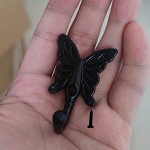 AOLZUNK 5 PCs Black Color Butterfly Shaped Wall Hooks Wall Mounted Hanger for Clothes Towel Coat Hat Butterfly Patterned