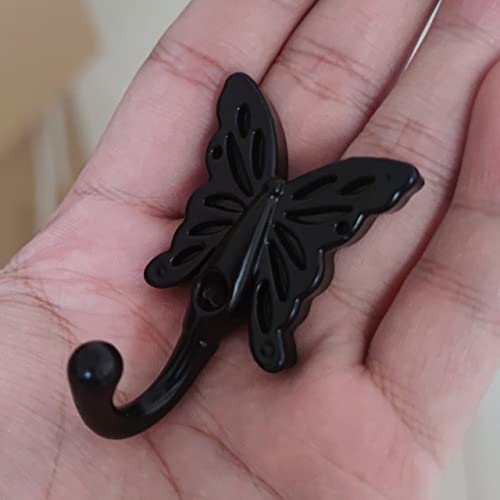 AOLZUNK 5 PCs Black Color Butterfly Shaped Wall Hooks Wall Mounted Hanger for Clothes Towel Coat Hat Butterfly Patterned