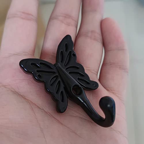 AOLZUNK 5 PCs Black Color Butterfly Shaped Wall Hooks Wall Mounted Hanger for Clothes Towel Coat Hat Butterfly Patterned