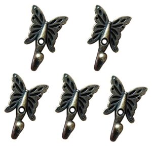 aolzunk 5 pcs vintage wall mounted hanger hooks, butterfly hanger hardware for bedroom bathroom kitchen clothes hat coat towel with screws, bronze, zinc alloy