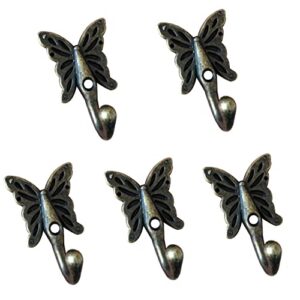 aolzunk 5sets antique hangers butterfly patterned wall mounted hanger bronze hooks butterfly hooks for bedroom bathroom kitchen clothes hat coat towel with screws
