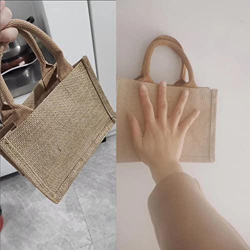 Dual Dou Small Burlap Jute Tote Bags-Bridesmaid Gift Bags burlap bags with handles for women bride beach bag,grocery shopping