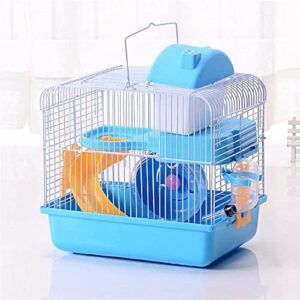 zhang ku 2-tier portable travel cage for small animals, dwarf hamster travel carrier with carry handle exercise wheel water bottle and food dish, 6.7 x 11.8 x 9.1 inch (blue) (sss441)