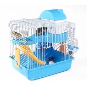 Zhang Ku 2-Tier Portable Travel Cage for Small Animals, Dwarf Hamster Travel Carrier with Carry Handle Exercise Wheel Water Bottle and Food Dish, 6.7 x 11.8 x 9.1 Inch (Blue) (SSS441)