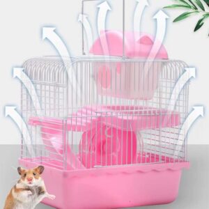 Zhang Ku 2-Tier Portable Travel Cage for Small Animals, Dwarf Hamster Travel Carrier with Carry Handle Exercise Wheel Water Bottle and Food Dish, 6.7 x 11.8 x 9.1 Inch (Blue) (SSS441)