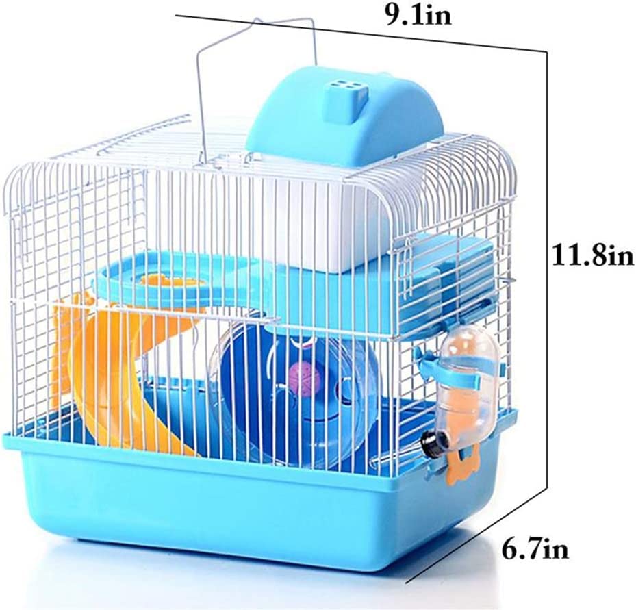 Zhang Ku 2-Tier Portable Travel Cage for Small Animals, Dwarf Hamster Travel Carrier with Carry Handle Exercise Wheel Water Bottle and Food Dish, 6.7 x 11.8 x 9.1 Inch (Blue) (SSS441)