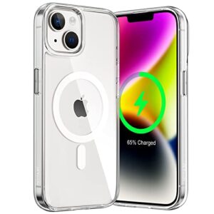 jetech magnetic case for iphone 14 6.1-inch compatible with magsafe wireless charging, shockproof phone bumper cover, anti-scratch clear back (clear)