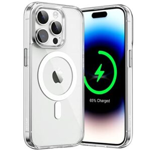 jetech magnetic case for iphone 14 pro 6.1-inch (not for iphone 14 pro max 6.7-inch) compatible with magsafe wireless charging, shockproof phone bumper cover, anti-scratch clear back (clear)