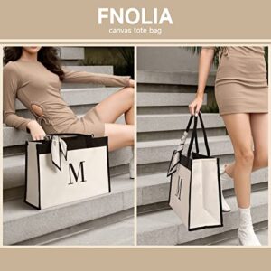 FNOLIA Birthday Gifts for Women Initial Canvas Tote Bag For Women Who have Everything Unique Gift for Teacher Mother Friends Female Mom Sister Her Large Beach Tote Letter D