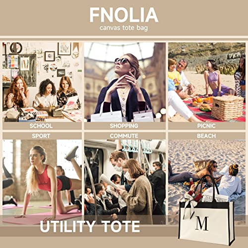 FNOLIA Birthday Gifts for Women Initial Canvas Tote Bag For Women Who have Everything Unique Gift for Teacher Mother Friends Female Mom Sister Her Large Beach Tote Letter D