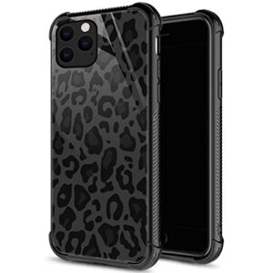 zhegailian case compatible with iphone 11 pro,black grey leopard case for iphone 11 pro for girls women,pattern design anti-scratch organic glass case for iphone 11 pro 5.8 inch