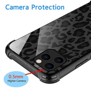 ZHEGAILIAN Case Compatible with iPhone 11 Pro,Black Grey Leopard Case for iPhone 11 Pro for Girls Women,Pattern Design Anti-Scratch Organic Glass Case for iPhone 11 Pro 5.8 inch