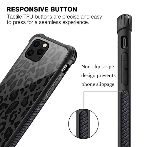 ZHEGAILIAN Case Compatible with iPhone 11 Pro,Black Grey Leopard Case for iPhone 11 Pro for Girls Women,Pattern Design Anti-Scratch Organic Glass Case for iPhone 11 Pro 5.8 inch