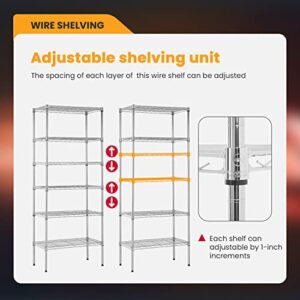 BestOffice Adjustable Wire Shelving Storage Shelves Heavy Duty Shelving Unit for Small Places Kitchen Garage (Chrome, 13" D x 23" W x 59" H)