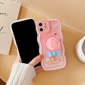 KUMTZO Compatible with iPhone 11 Case, Cute Cream Print Clear Soft TPU Case with Candy Ring Kickstand Camera Protection Shockproof Cover for Women Girls with iPhone 11 6.1 inch (Pink)