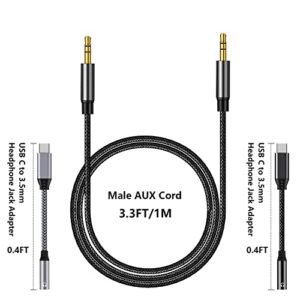 YAODEMA USB Type-C to 3.5 Headphone Audio Conversion Cable and 3.5mm AUX Audio Cable (3 Pieces)