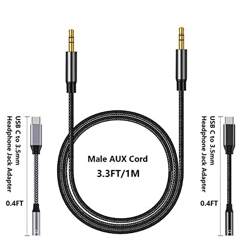 YAODEMA USB Type-C to 3.5 Headphone Audio Conversion Cable and 3.5mm AUX Audio Cable (3 Pieces)