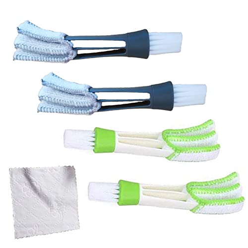 Mini Duster for Car Air Vent Set of 4 Automotive Air Conditioner Brush and Cleaner Cloth, Dust Collector Cleaning Tool for Keyboard Window Leaves Blinds Shutter, Green (SJDO35)