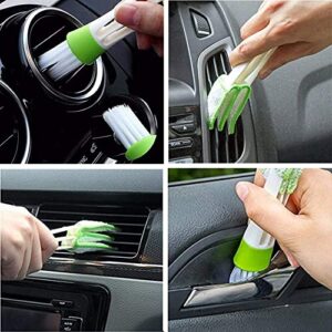 Mini Duster for Car Air Vent Set of 4 Automotive Air Conditioner Brush and Cleaner Cloth, Dust Collector Cleaning Tool for Keyboard Window Leaves Blinds Shutter, Green (SJDO35)