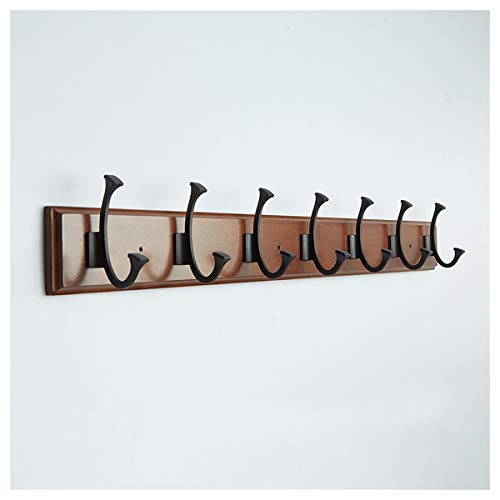 rUrEu Coat Rack Hook Wall Mounted,Modern Coat Hook Hanger with Metal Hook, for Door Entryway Bathroom Kitchen Bedroom/Wood Color/7 Hooks