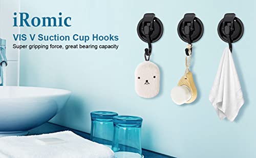 iRomic Heavy Duty Vacuum Suction Cup Hooks (2Pack) for Shower,Glass Window,Kitchen&Bathroom&Restroom Organization,Black.