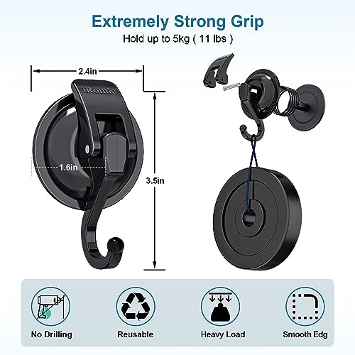 iRomic Heavy Duty Vacuum Suction Cup Hooks (2Pack) for Shower,Glass Window,Kitchen&Bathroom&Restroom Organization,Black.