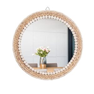takor 17 inch boho wall mounted mirror, circle decorative hanging mirror, nature rattan mirror,wall decor for bathroom,living room,bedroom burlywood