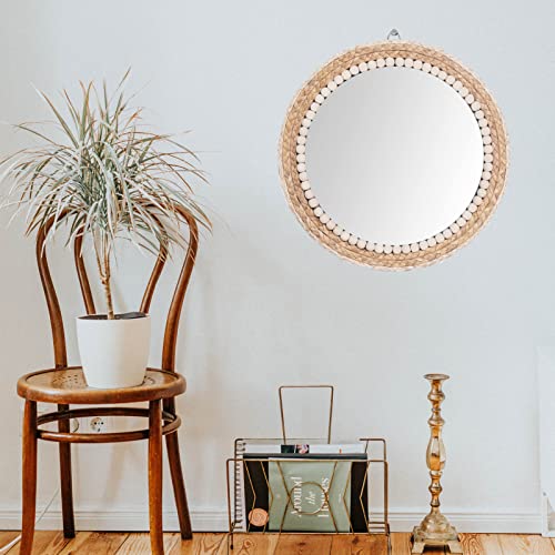 takor 17 Inch Boho Wall Mounted Mirror, Circle Decorative Hanging Mirror, Nature Rattan Mirror,Wall Decor for Bathroom,Living Room,Bedroom Burlywood