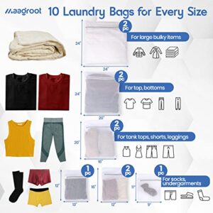 MAAGROOT 10 Pcs [2XXL/2XL/2L/2M/1S/1Mini] Durable Honeycomb Mesh Laundry bags for Delicates,Travel Organization Bag for Lingerie,Blanket,Clothes,Jeans,Bath Towel,Sock