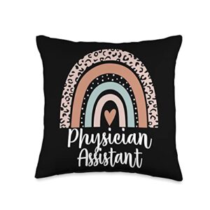 physician assistant apparel physician assistant rainbow leopard heart appreciation throw pillow, 16x16, multicolor