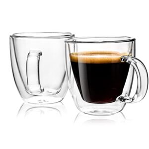 stylusella double wall glass coffee mugs 5oz / 150ml, coffee mug set of 2, espresso cups for coffee lovers, tazas de cafe bonitas