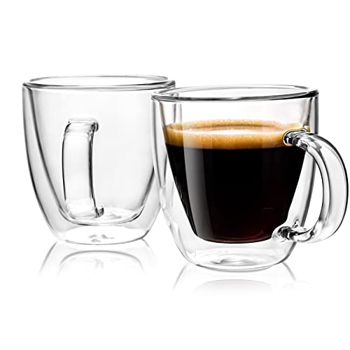 Stylusella Double Wall Glass Coffee Mugs 5oz / 150ml, Coffee Mug set of 2, Espresso Cups for Coffee Lovers, Tazas de cafe bonitas