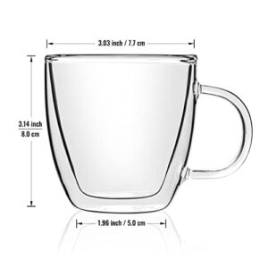 Stylusella Double Wall Glass Coffee Mugs 5oz / 150ml, Coffee Mug set of 2, Espresso Cups for Coffee Lovers, Tazas de cafe bonitas