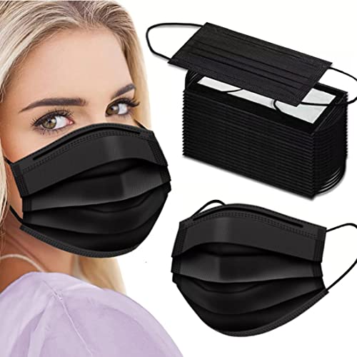 Black Face Masks Disposable 100 Pack 3 Ply Facemask with White Inside