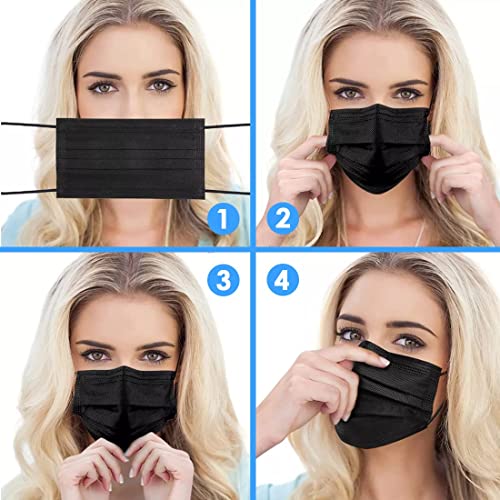 Black Face Masks Disposable 100 Pack 3 Ply Facemask with White Inside