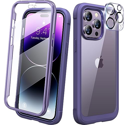 Diaclara Designed for iPhone 14 Pro Max Case 6.7 Inch with Screen Protector Touch Sensitive, [2023 Upgraded] 360 Full Body Bumper Cover+9H Glass Camera Lens Protector (Royal Purple)