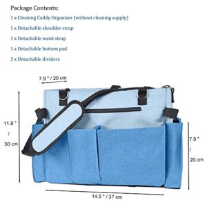 Hauzbara Cleaning Bag Large, Cleaner Caddy Organizer with Shoulder, Cleaning Tote for Cleaning Supplies, Wearable Cleaning Carry Caddy for Cleaning Products, Spray Bottles, Light Blue