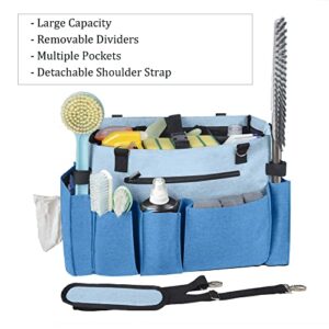 Hauzbara Cleaning Bag Large, Cleaner Caddy Organizer with Shoulder, Cleaning Tote for Cleaning Supplies, Wearable Cleaning Carry Caddy for Cleaning Products, Spray Bottles, Light Blue