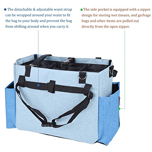 Hauzbara Cleaning Bag Large, Cleaner Caddy Organizer with Shoulder, Cleaning Tote for Cleaning Supplies, Wearable Cleaning Carry Caddy for Cleaning Products, Spray Bottles, Light Blue