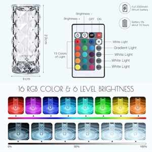 SupBri Crystal Table Lamp Touch Control, 16 Colors Changing Modern Nightstand Lamp with USB & Remote Control Romantic LED Rose Diamond Touch Lamp for Bedroom Bar Birthday Gift for Kids Girls